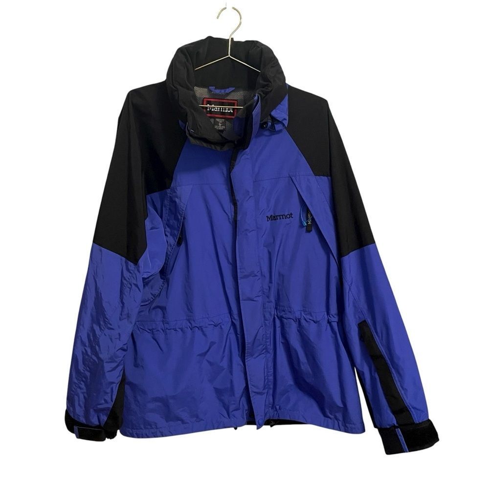 Marmot Mens Blue Black Colorblock Technical Shell Rain Jacket Size Large L